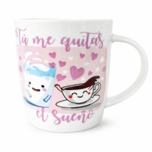 Taza Tú me quitas el sueño con fondo blanco